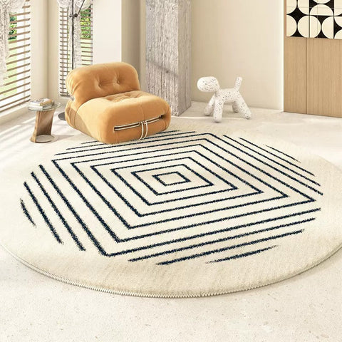Abstract Contemporary Round Rugs for Bedroom, Geometric Modern Rug Ideas for Living Room, Thick Round Rugs for Dining Room-Art Painting Canvas