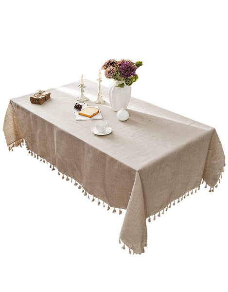 Brown Tablecloth for Home Decoration, Simple Linen Rectangle Table Cover for Dining Room Table, Modern Table Cloth, Square Tablecloth for Oval Table-Art Painting Canvas