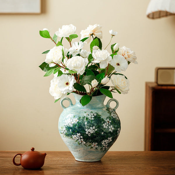 Large Flower Vases on Table, Modern Pottery Flower Vases, Centerpiece on Dining Table, Handmade Water Holding Flower Vases, Pottery Bud Vases-Art Painting Canvas