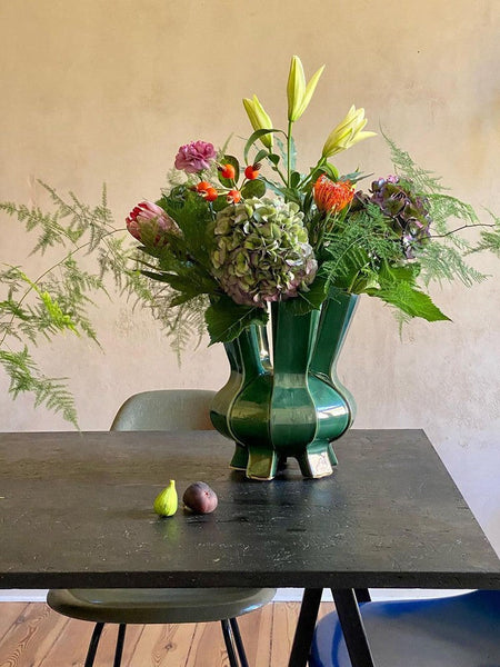 Centerpiece Ceramic Bouquet Vases, Contemporary Vases on Dining Table, Green Porcelain Vases for Modern Home Decor, Unique Handmade Modern Flower Vase-Art Painting Canvas