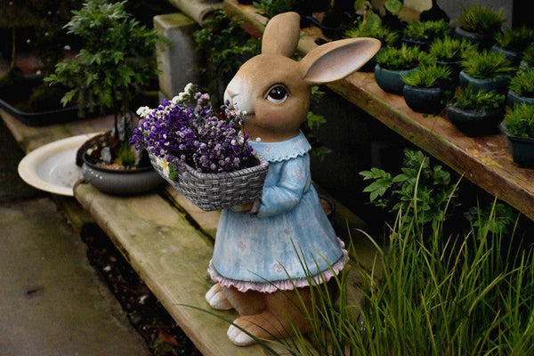 Garden Ornaments, Large Rabbit Statues for Garden, Bunny Flowerpot, Villa Outdoor Gardening Ideas, Modern Animal Garden Sculptures-Art Painting Canvas