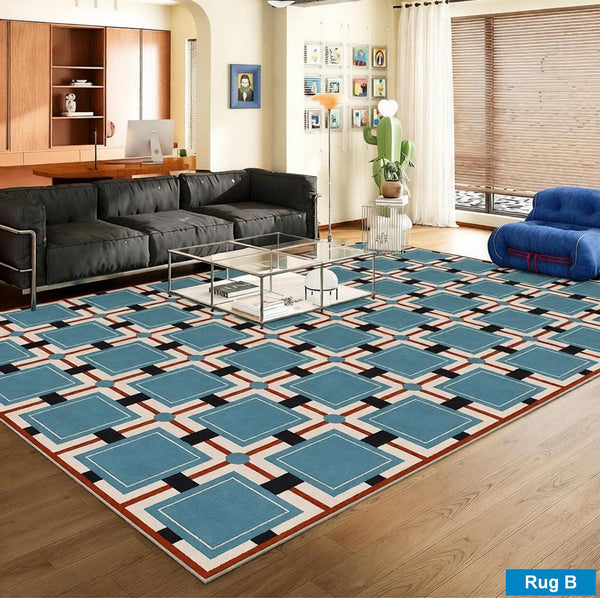 Contemporary Modern Rugs for Dining Room, Bedroom Modern Floor Carpet, Blue Modern Rug Designs, Living Room Rug Ideas, Mid Century Modern Rugs-Art Painting Canvas