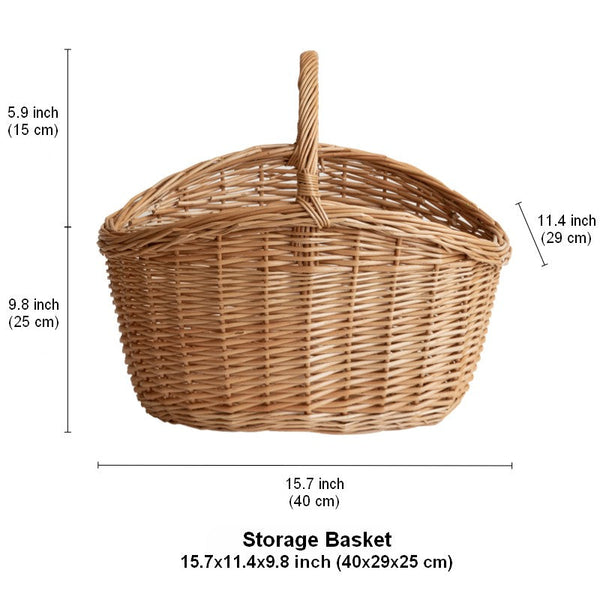 Wicker Storage Basket, Large Picnic Food Basket with Handle, Lovely Willow Weaving Baskets for Vegetable, Natural Fruit Basket, Natural Hand-woven Kitchen Storage Baskets-Art Painting Canvas