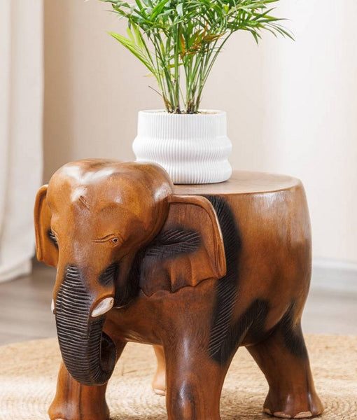 Handmade Solid Wood low Stool, Elephant Wooden Stool, Elephant Sofa Stool, Dining Table Stool, Creative Shoe-changing Stool-Art Painting Canvas