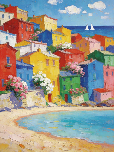 Heavy Texture Wall Art Paintings, Coastal Town Blissful Scene, Small Paintings On Canvas, Hand Painted Canvas Art, Original Landscape Art, Buy Original Paintings-Art Painting Canvas