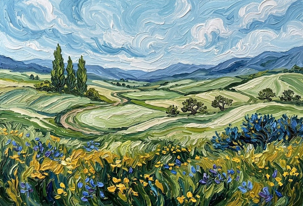 Original Oil Paintings for Sale, Blossoms Along the Winding Path, Original Landscape Paintings, Buy Small Paintings Online