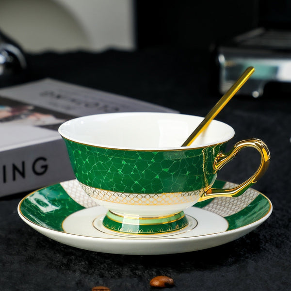 Ceramic Coffee Cup with Saucer, Beautiful British Tea Cup and Saucer, 6.8 oz Tea Cup and Saucer Set of of 2 Cups in Gift Box, 8 Ounce Porcelain Tea Cup Saucer Set-Art Painting Canvas