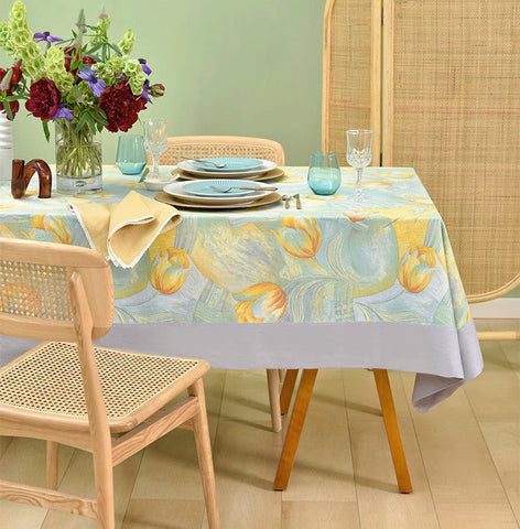 Country Farmhouse Tablecloth, Extra Large Rectangle Tablecloth for Dining Room Table, Tulip Flowers Rustic Table Covers for Kitchen, Square Tablecloth for Round Table-Art Painting Canvas
