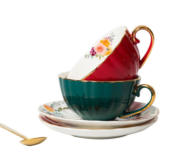 Beautiful British Tea Cups, Creative Bone China Porcelain Tea Cup Set, Elegant Ceramic Coffee Cups, Unique Tea Cups and Saucers in Gift Box-Art Painting Canvas