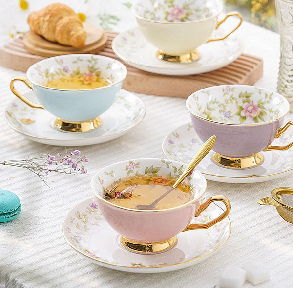 Elegant Ceramic Coffee Cups, Beautiful British Tea Cups, Unique Traditional Afternoon Tea Cup and Saucer in Gift Box, Royal Porcelain Tea Cup Set-Art Painting Canvas