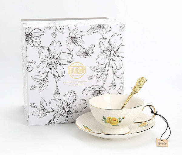 Ceramic Tea Cup with Saucer, Tea Cup Set, Vintage Tea Cup Set, Modern Ceramic Cups, European Tea Cup Set, Porcelain Tea Cups, Floral Tea Cup Set, Classic British Tea Cups, Elegant Tea Cup With Saucer-Art Painting Canvas