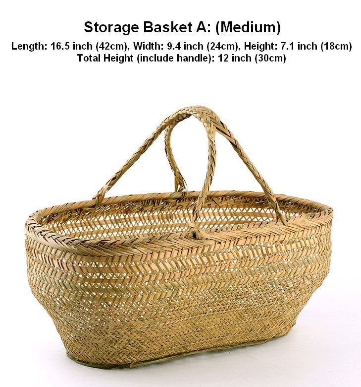 Picnic Food Basket with Handle, Large Natural Hand-woven Bamboo Basket, Lovely Bamboo Baskets for Vegetable, Natural Fruit Basket Kitchen Storage Baskets-Art Painting Canvas
