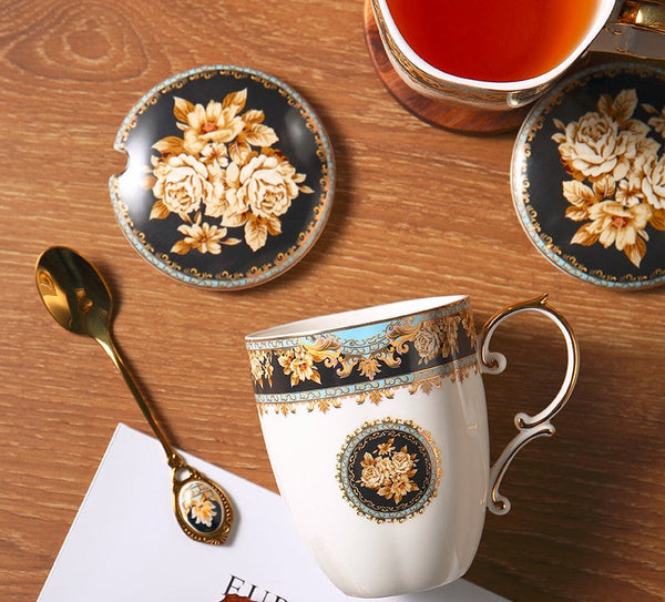Beautiful British Ceramic Mugs, Large Capacity Ceramic Mugs for Office, Large Royal Porcelain Mug, Elegant Ceramic Coffee Mug-Art Painting Canvas