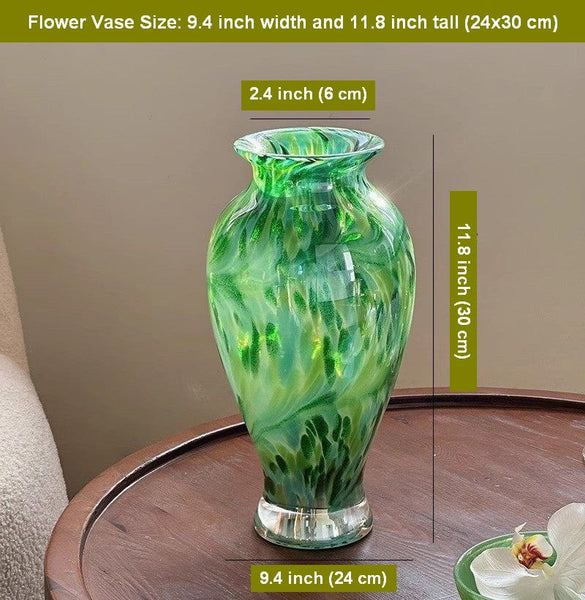 Large Green Glass Flower Vases, Modern Glass Flower Vases, Water Holding Flower Vases, Handmade Flower Vases on Table-Art Painting Canvas