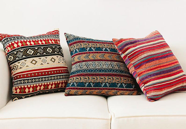 Unique Bohemian Decorative Sofa Pillows, Extra Large Geometric Pattern Chenille Throw Pillows, Oriental Throw Pillow for Couch-Art Painting Canvas