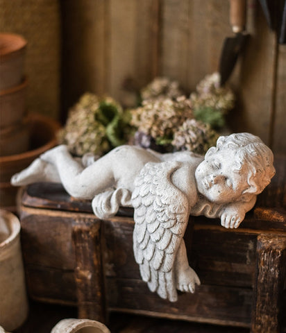 Lovely Sleeping Angel Statue for Garden, Beautiful Cute Garden Courtyard Ornaments, Unique Modern Garden Sculptures, Creative Villa Outdoor Decor Gardening Ideas-Art Painting Canvas
