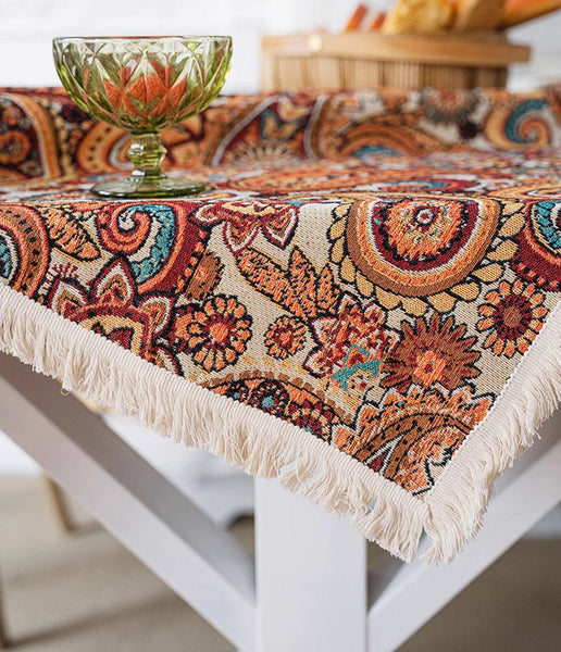 Large Modern Linen Tablecloths, Oriental Rectangular Table Covers for Coffee Table, Bohemian Rectangular Tablecloth for Oval Table-Art Painting Canvas