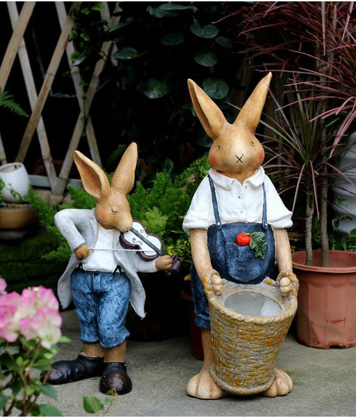 Garden Courtyard Ornament, Large Rabbit Statue for Garden, Bunny Flower Pot, Villa Outdoor Decor Gardening Ideas, House Warming Gift-Art Painting Canvas