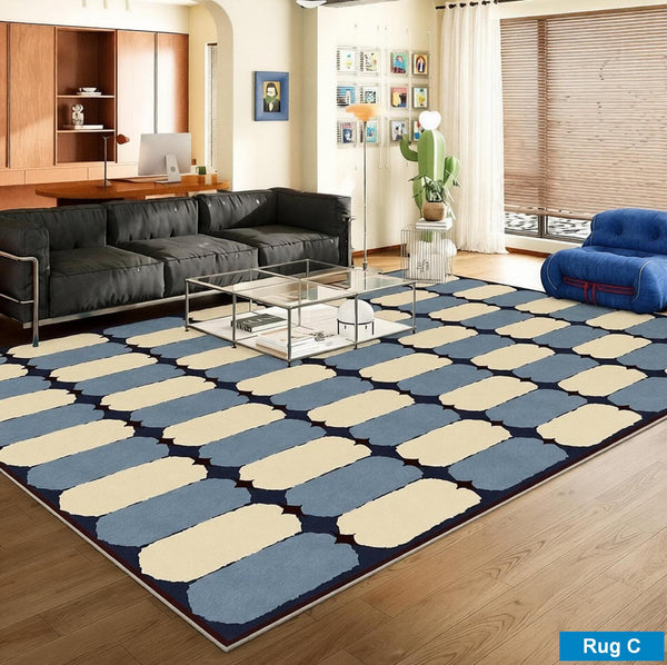 Contemporary Modern Rugs for Dining Room, Bedroom Modern Floor Carpet, Blue Modern Rug Designs, Living Room Rug Ideas, Mid Century Modern Rugs-Art Painting Canvas