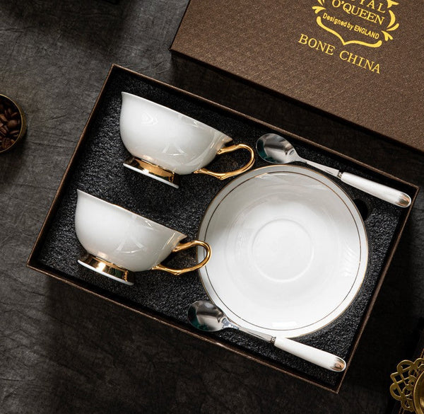 Porcelain Tea Cup Saucer Set, White Ceramic Cups, 7.8 oz British Ceramic Coffee Cups, Unique Tea Cup and Saucer in Gift Box-Art Painting Canvas