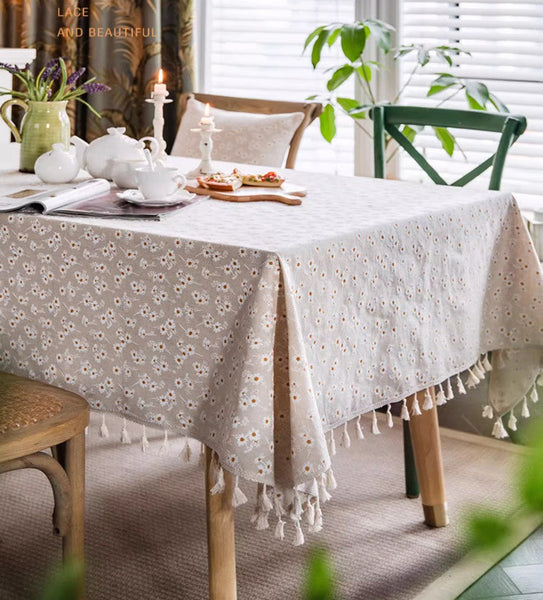 Rustic Flower Pattern Table Covers for Kitchen, Large Rectangle Tablecloth for Dining Room Table, Linen Rectangular Tablecloth for Oval Table, Country Farmhouse Tablecloth-Art Painting Canvas