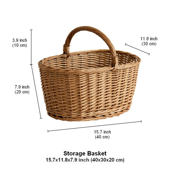 Small Picnic Storage Basket with Handle, Hand-woven Wicker Storage Basket, Willow Weaving Baskets for Vegetable, Natural Fruit Basket, Kitchen Storage Baskets-Art Painting Canvas