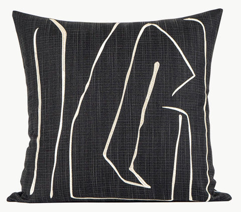 Geometric Square Modern Throw Pillows for Couch, Abstract Black Decorative Throw Pillows, Large Contemporary Throw Pillow for Interior Design-Art Painting Canvas