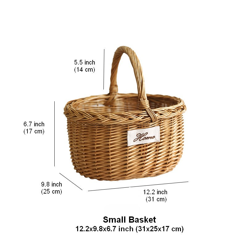 Hand-woven Wicker Storage Basket, Large Picnic Food Basket with Handle, Willow Weaving Baskets for Vegetable, Natural Fruit Basket, Kitchen Storage Baskets-Art Painting Canvas