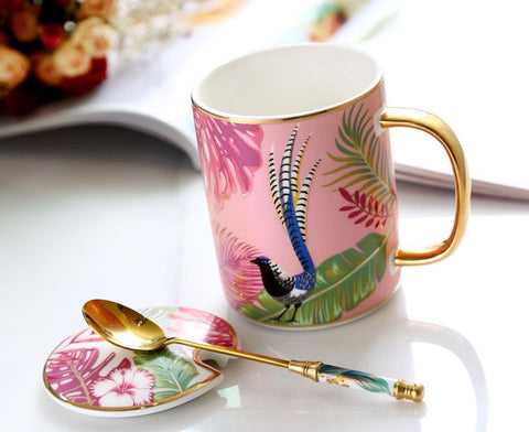 Unique Ceramic Mugs in Gift Box, Creative Porcelain Cups, Large Capacity Jungle Animal Porcelain Mugs, Large Ceramic Mugs for Office-Art Painting Canvas