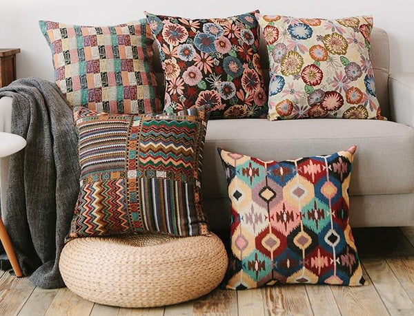 Geometric Pattern Chenille Throw Pillow for Couch, Bohemian Decorative Sofa Pillows, Decorative Throw Pillows for Living Room-Art Painting Canvas