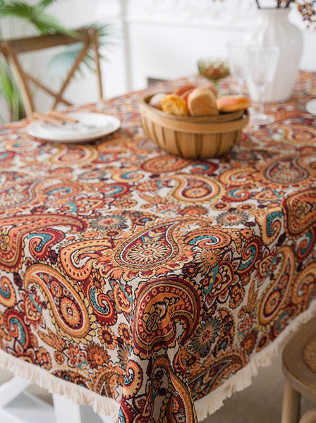 Large Modern Linen Tablecloths, Oriental Rectangular Table Covers for Coffee Table, Bohemian Rectangular Tablecloth for Oval Table-Art Painting Canvas