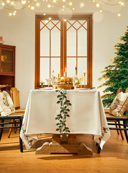 Modern Rectangle Tablecloth for Dining Room Table, Flower Pattern Tablecloth for Home Decoration, Square Tablecloth, Farmhouse Table Cloth, Christmas Tablecloth-Art Painting Canvas