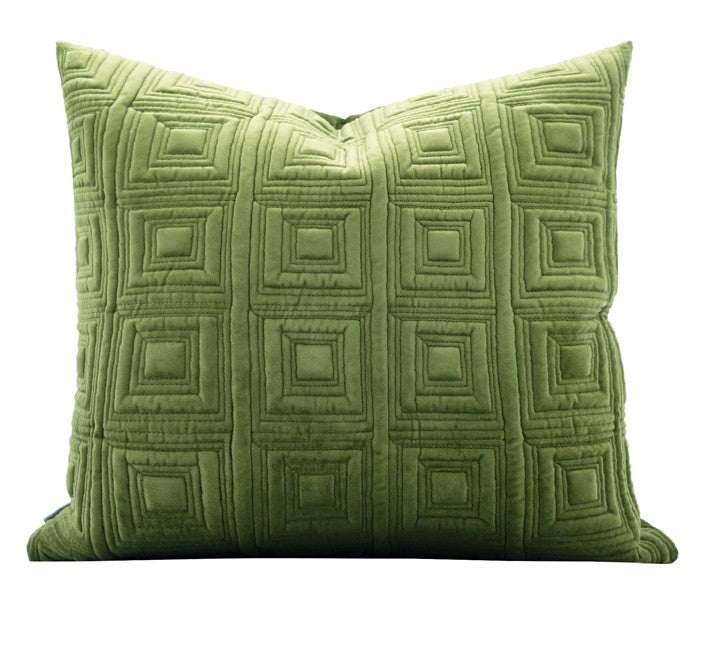 Large Square Modern Throw Pillows for Couch, Green Geometric Modern Sofa Pillows, Large Decorative Throw Pillows, Simple Throw Pillow for Interior Design-Art Painting Canvas