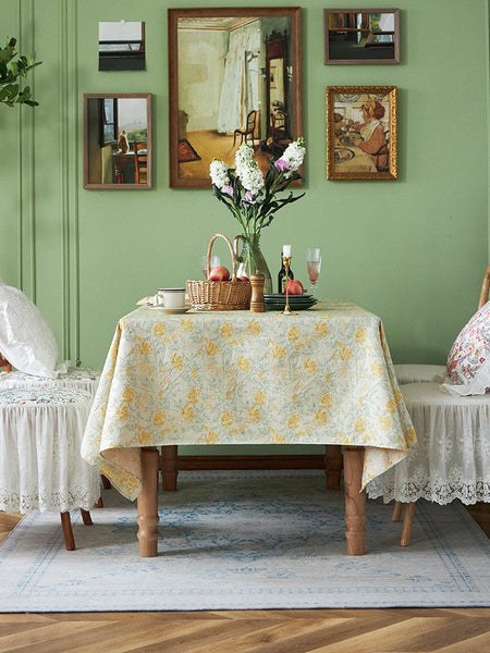 Natural Spring Farmhouse Table Cloth, Large Modern Rectangle Tablecloth for Dining Room Table, Square Tablecloth for Round Table, Flower Pattern Tablecloth-Art Painting Canvas
