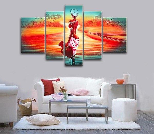 Extra Large Wall Art, African Woman Sunset Painting, Bedroom Canvas Painting, Buy Art Online-Art Painting Canvas