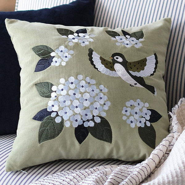 Decorative Pillow Arrangement Ideas for Couch, Living Room Decorative Pillows, Embroidered Swallow Birds Cushion, Large Decorative Pillows for Couch, Modern Throw Pillows for Bedroom-Art Painting Canvas