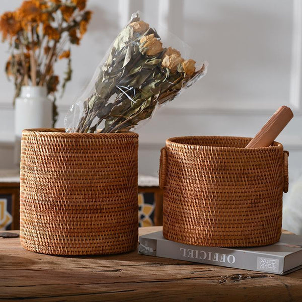 Small Rattan Storage Basket, Round Storage Basket, Woven Storage Basket, Kitchen Storage Baskets-Art Painting Canvas