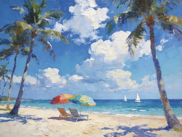 Florida Beach Scenery, Summer Resort Paintings, Hand Painted Canvas Art, Original Landscape Paintings, Heavy Texture Artwork, Small Oil Paintings, Buy Painting Online-Art Painting Canvas