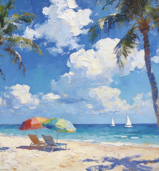 Florida Beach Scenery, Summer Resort Paintings, Hand Painted Canvas Art, Original Landscape Paintings, Heavy Texture Artwork, Small Oil Paintings, Buy Painting Online-Art Painting Canvas
