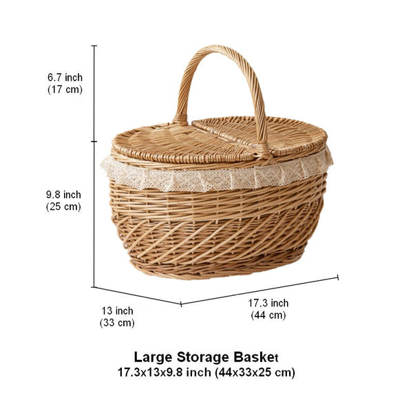 Extra Large Kitchen Storage Baskets, Picnic Storage Basket with Handle, Natural Hand-woven Wicker Storage Basket, Lovely Willow Weaving Baskets for Vegetable, Natural Fruit Storage Baskets-Art Painting Canvas