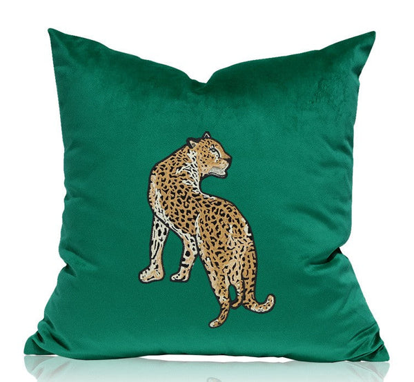 Modern Sofa Pillows, Green Decorative Pillows for Living Room, Contemporary Throw Pillows, Cheetah Decorative Cushion-Art Painting Canvas