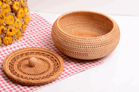 Woven Storage Basket with Lid, Lovely Rattan Round Storage Basket, Round Storage Basket for Kitchen-Art Painting Canvas