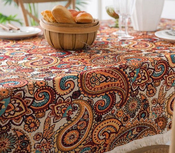 Large Modern Linen Tablecloths, Oriental Rectangular Table Covers for Coffee Table, Bohemian Rectangular Tablecloth for Oval Table-Art Painting Canvas