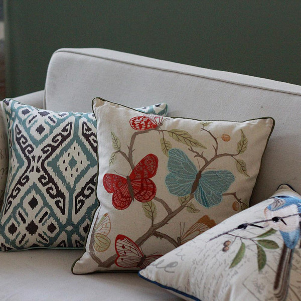 Beautiful Embroider Butterfly Cotton and linen Pillow Cover, Decorative Throw Pillows, Decorative Sofa Pillows, Decorative Pillows for Couch-Art Painting Canvas