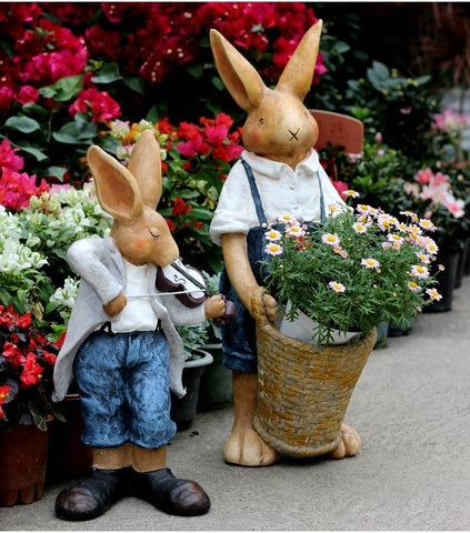 Large Rabbit Statue for Garden, Bunny Flower Pot, Garden Courtyard Ornament, Villa Outdoor Decor Gardening Ideas, House Warming Gift-Art Painting Canvas