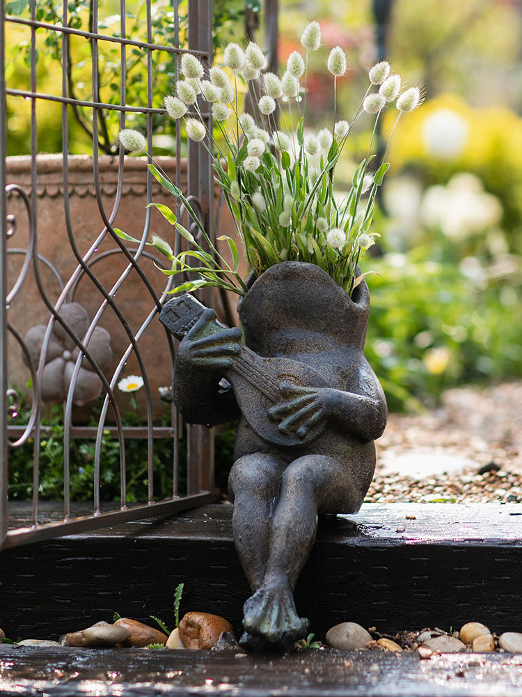 Garden Animal Statues, Unique Modern Garden Sculptures, Frog Flowerpot for Garden Decoration, Beautiful Cute Frog Statues, Creative Villa Outdoor Gardening Ideas-Art Painting Canvas