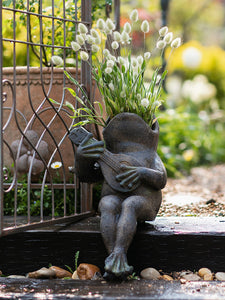 Garden Animal Statues, Unique Modern Garden Sculptures, Frog Flowerpot for Garden Decoration, Beautiful Cute Frog Statues, Creative Villa Outdoor Gardening Ideas-Art Painting Canvas