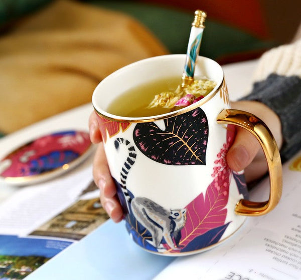 Unique Ceramic Mugs in Gift Box, Creative Porcelain Cups, Large Capacity Jungle Animal Porcelain Mugs, Large Ceramic Mugs for Office-Art Painting Canvas