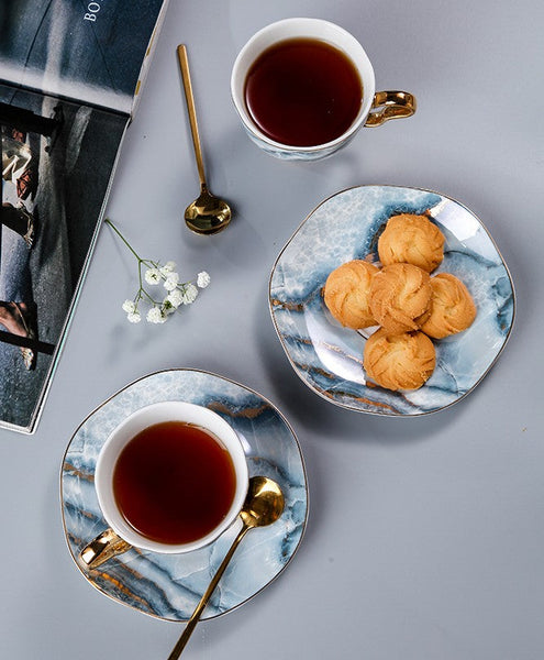 Unique Tea Cups and Saucers in Gift Box as Birthday Gift, Elegant Ceramic Coffee Cups, Beautiful British Tea Cups, Royal Bone China Porcelain Tea Cup Set-Art Painting Canvas