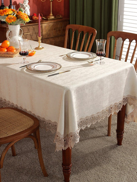 Large Simple Table Cloth for Dining Room Table, Beige Lace Tablecloth for Home Decoration, Modern Rectangle Tablecloth, Square Tablecloth for Round Table-Art Painting Canvas